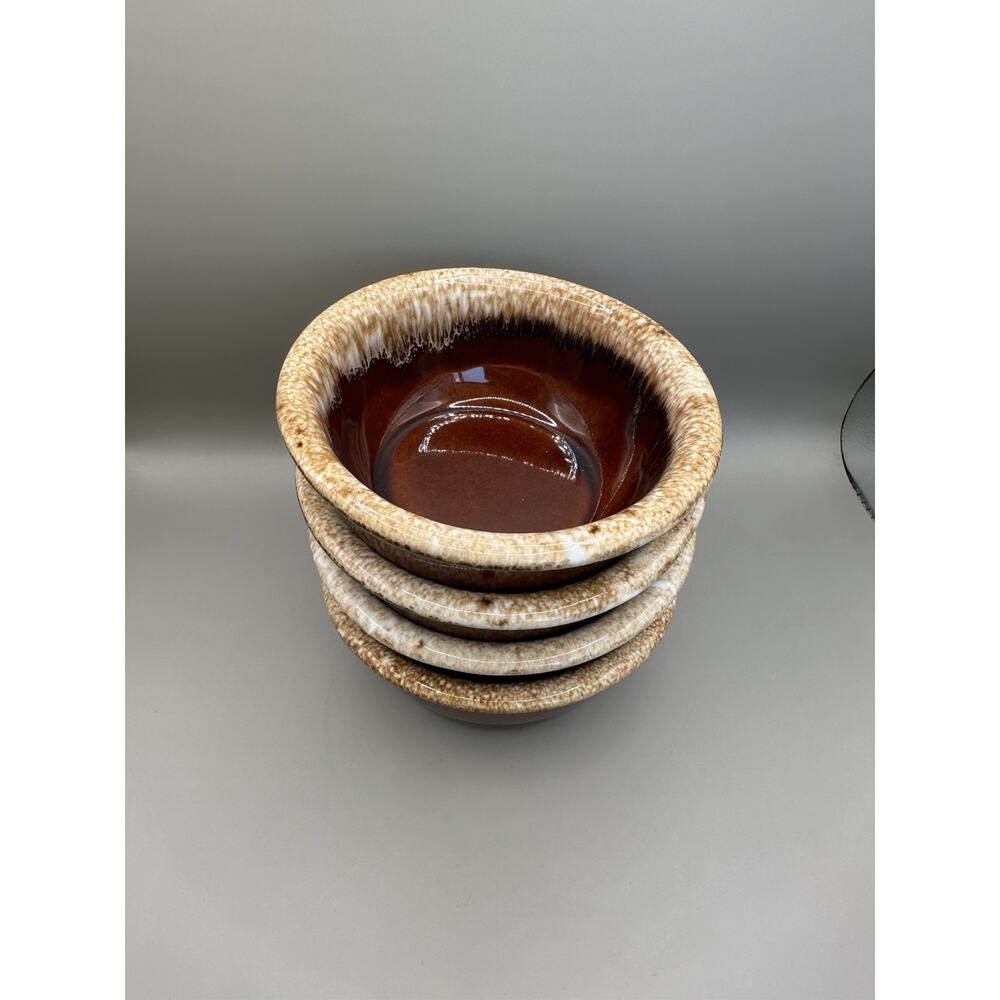 Set of 4 Hull Pottery Brown Drip Bowls Made in the USA Oven Proof Vintage Bowl